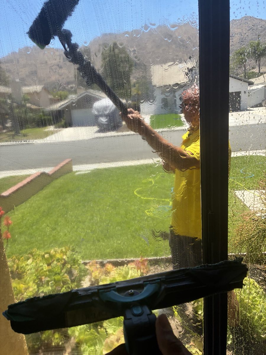 Exterior window wash in progress